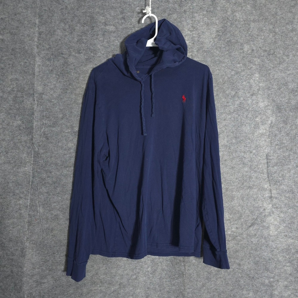 Polo Ralph Lauren Hoodie Mens L Navy Blue Red Pony Logo Long Sleeve Casual Wear